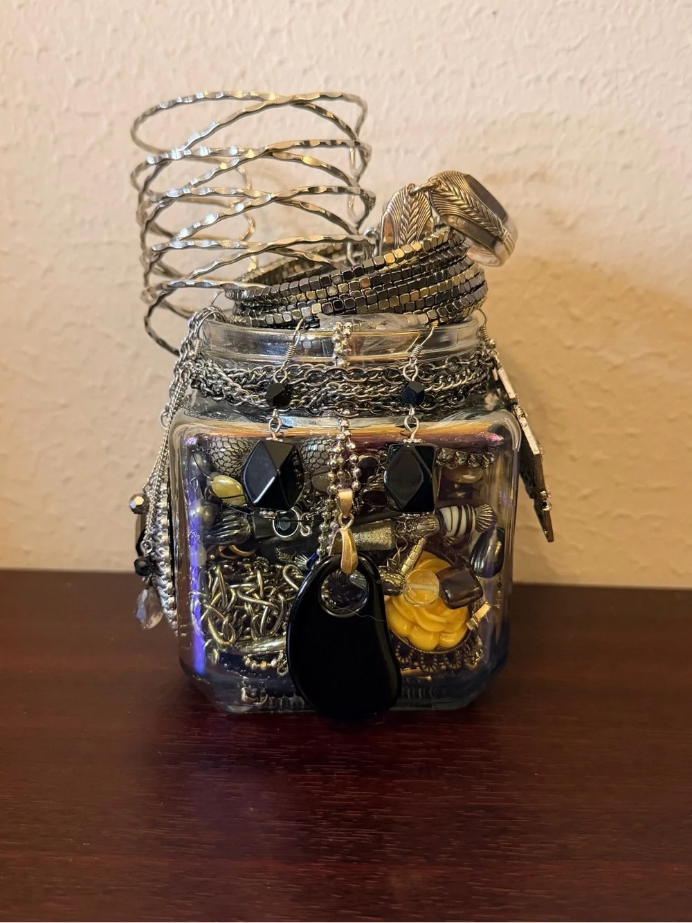 Mystery Jewelry Jar - Edgy Glam Theme Silver Tone Black Biker Vtg-Mod